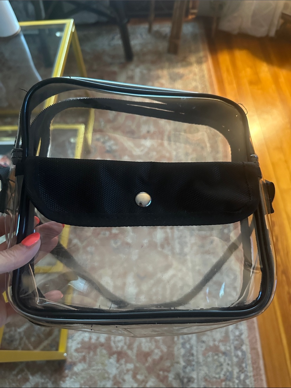 Clear Black-Trim Shoulder/Crossbody Bag - Transparent PVC -Stadium Approved